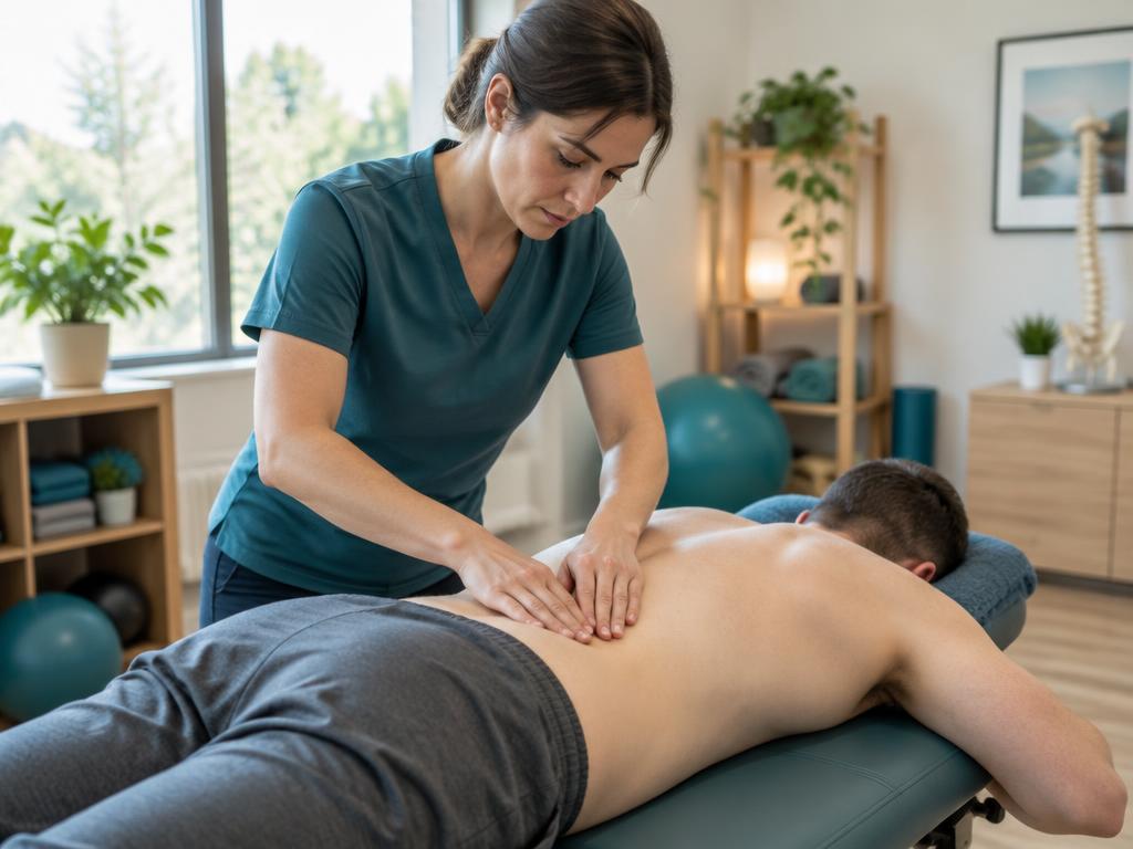 Fisioterapeuta tratando la zona lumbar de un paciente